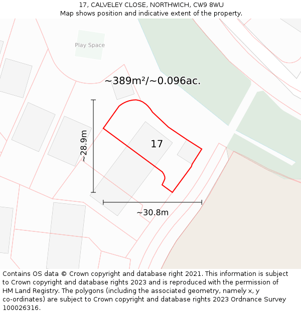 17, CALVELEY CLOSE, NORTHWICH, CW9 8WU: Plot and title map