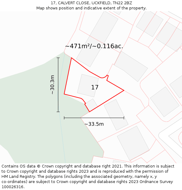 17, CALVERT CLOSE, UCKFIELD, TN22 2BZ: Plot and title map