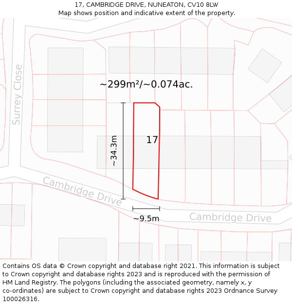 17, CAMBRIDGE DRIVE, NUNEATON, CV10 8LW: Plot and title map