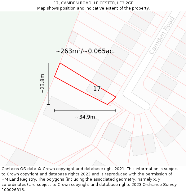 17, CAMDEN ROAD, LEICESTER, LE3 2GF: Plot and title map