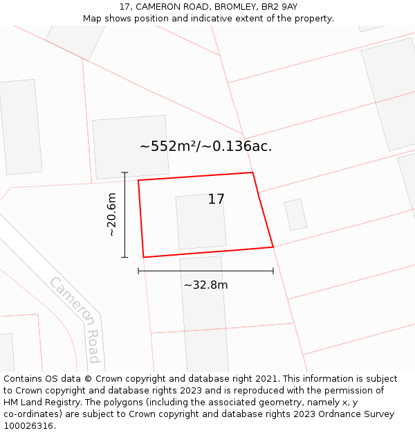 17, CAMERON ROAD, BROMLEY, BR2 9AY: Plot and title map