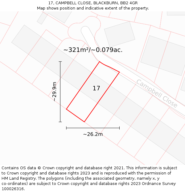 17, CAMPBELL CLOSE, BLACKBURN, BB2 4GR: Plot and title map