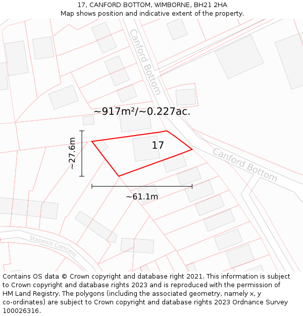 17, CANFORD BOTTOM, WIMBORNE, BH21 2HA: Plot and title map