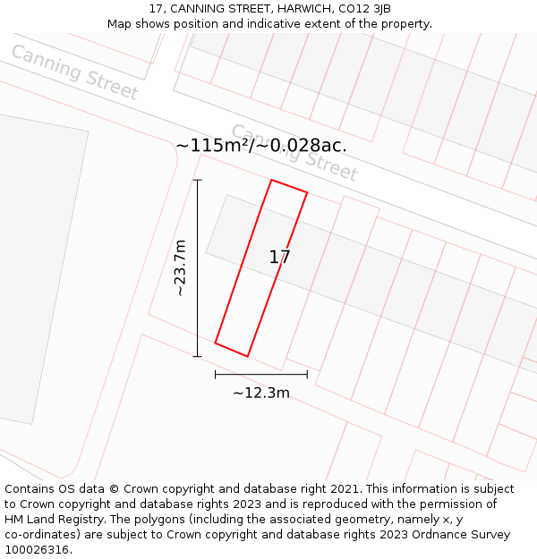 17, CANNING STREET, HARWICH, CO12 3JB: Plot and title map