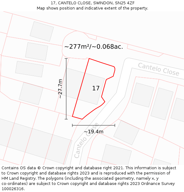 17, CANTELO CLOSE, SWINDON, SN25 4ZF: Plot and title map