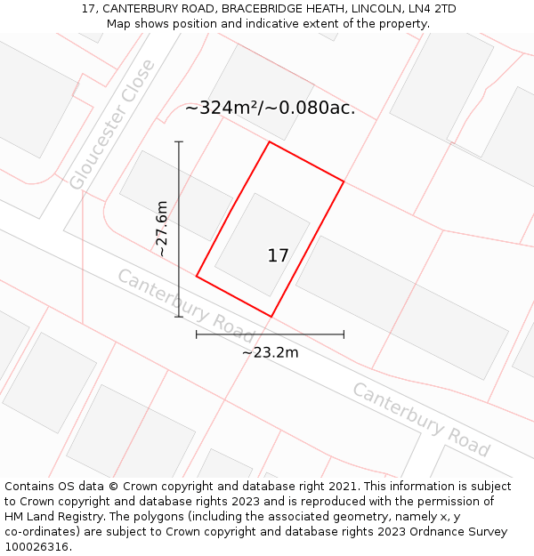 17, CANTERBURY ROAD, BRACEBRIDGE HEATH, LINCOLN, LN4 2TD: Plot and title map