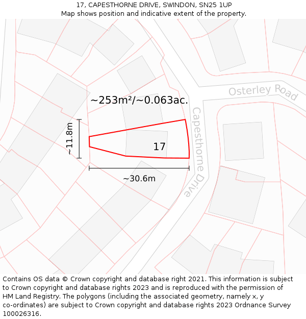 17, CAPESTHORNE DRIVE, SWINDON, SN25 1UP: Plot and title map