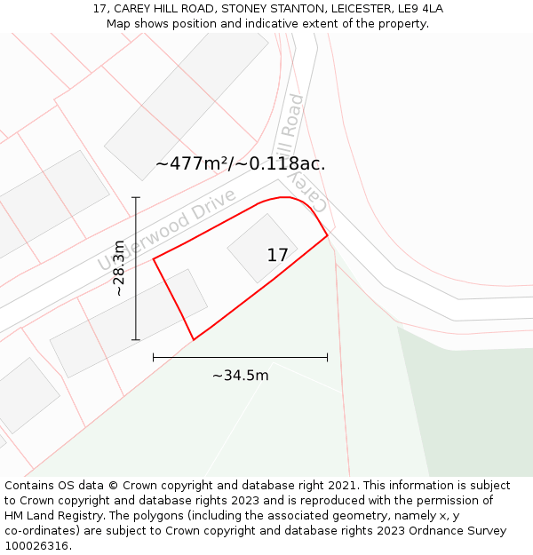 17, CAREY HILL ROAD, STONEY STANTON, LEICESTER, LE9 4LA: Plot and title map