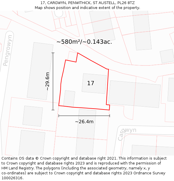 17, CARGWYN, PENWITHICK, ST AUSTELL, PL26 8TZ: Plot and title map