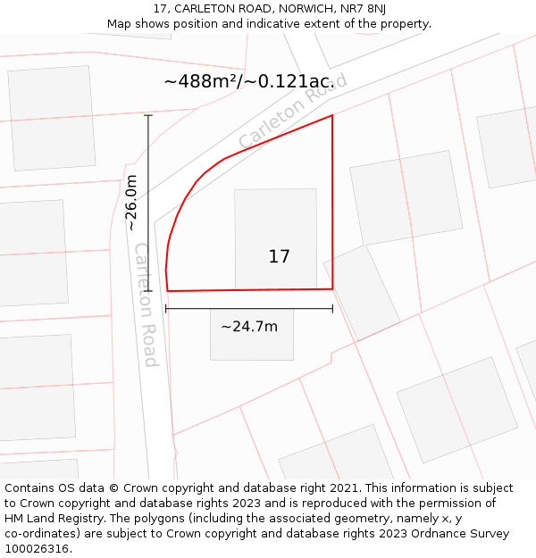 17, CARLETON ROAD, NORWICH, NR7 8NJ: Plot and title map