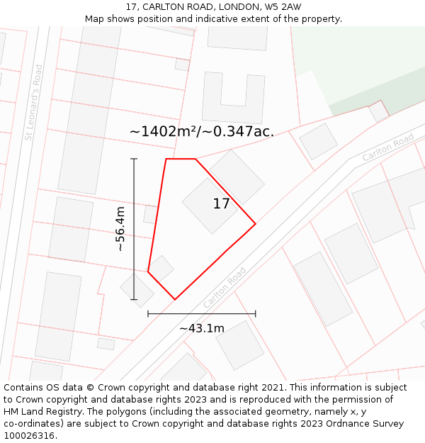 17, CARLTON ROAD, LONDON, W5 2AW: Plot and title map