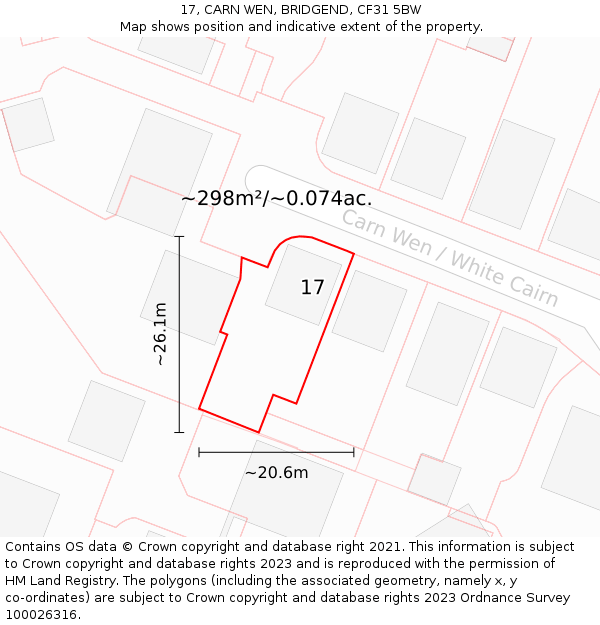 17, CARN WEN, BRIDGEND, CF31 5BW: Plot and title map