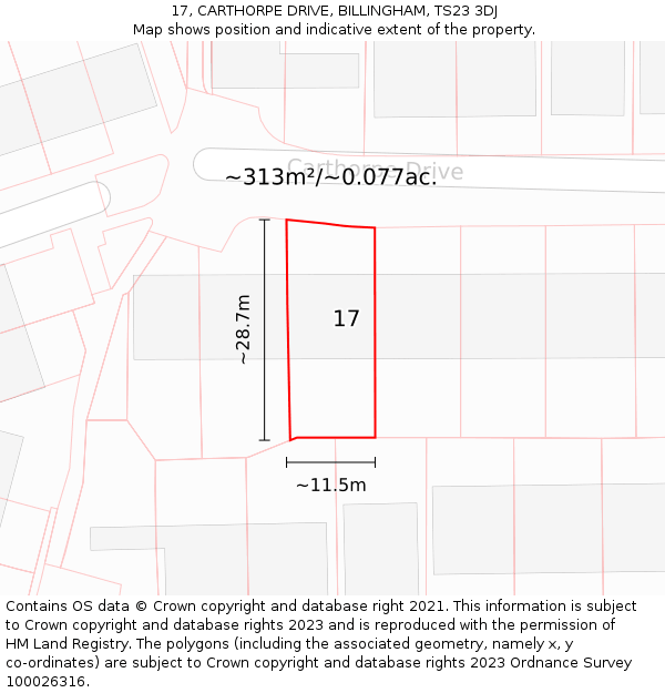 17, CARTHORPE DRIVE, BILLINGHAM, TS23 3DJ: Plot and title map