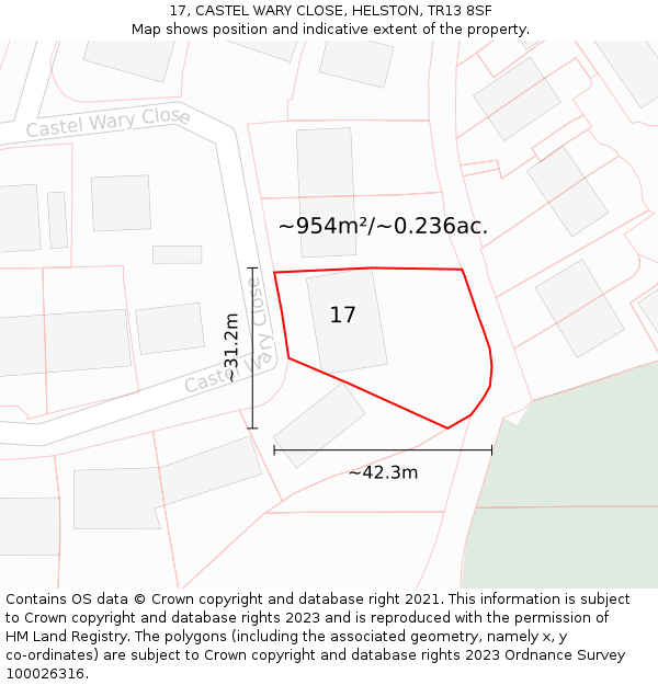 17, CASTEL WARY CLOSE, HELSTON, TR13 8SF: Plot and title map