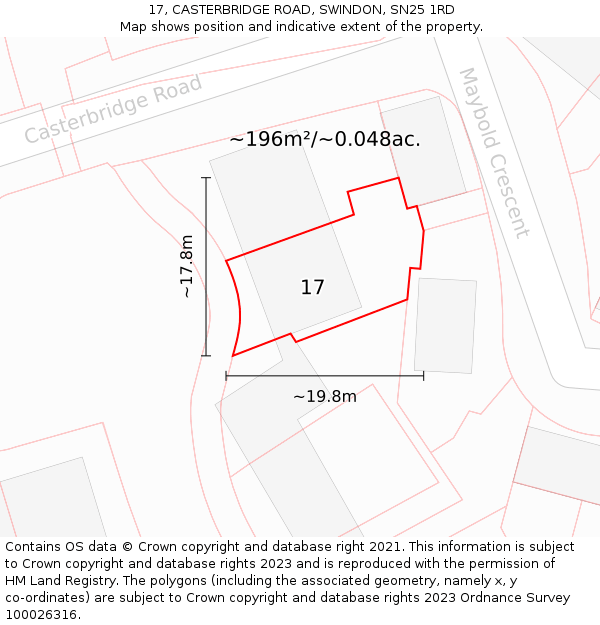 17, CASTERBRIDGE ROAD, SWINDON, SN25 1RD: Plot and title map
