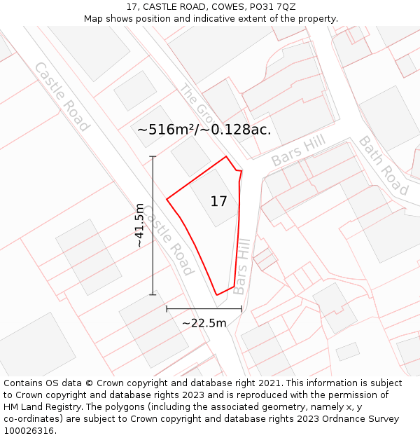 17, CASTLE ROAD, COWES, PO31 7QZ: Plot and title map