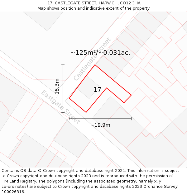 17, CASTLEGATE STREET, HARWICH, CO12 3HA: Plot and title map