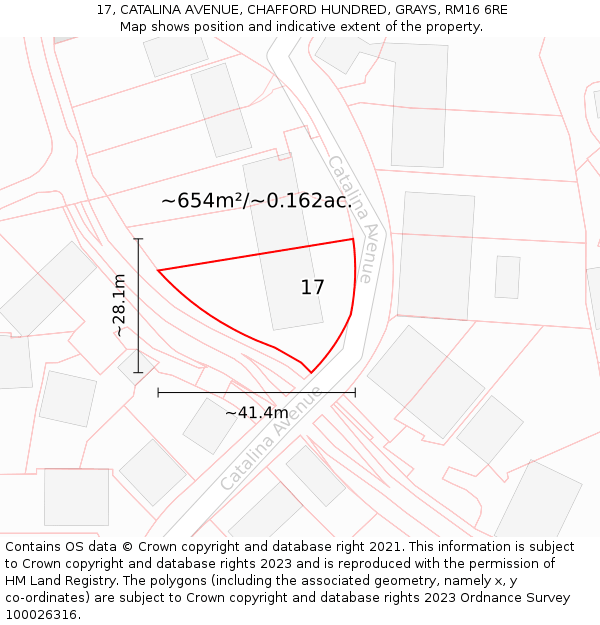 17, CATALINA AVENUE, CHAFFORD HUNDRED, GRAYS, RM16 6RE: Plot and title map
