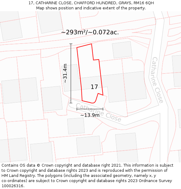 17, CATHARINE CLOSE, CHAFFORD HUNDRED, GRAYS, RM16 6QH: Plot and title map