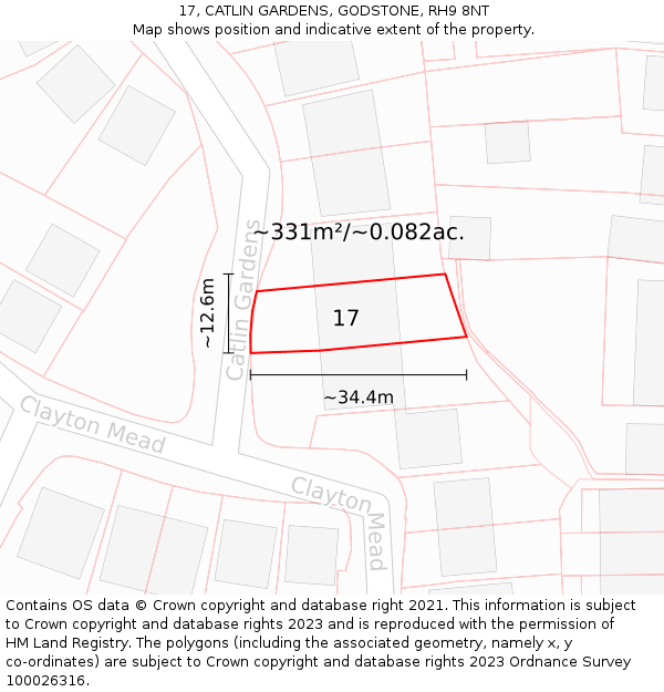 17, CATLIN GARDENS, GODSTONE, RH9 8NT: Plot and title map