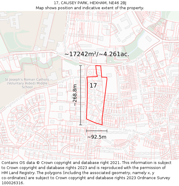 17, CAUSEY PARK, HEXHAM, NE46 2BJ: Plot and title map