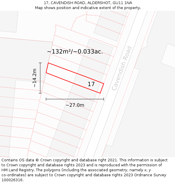 17, CAVENDISH ROAD, ALDERSHOT, GU11 1NA: Plot and title map