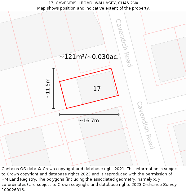 17, CAVENDISH ROAD, WALLASEY, CH45 2NX: Plot and title map