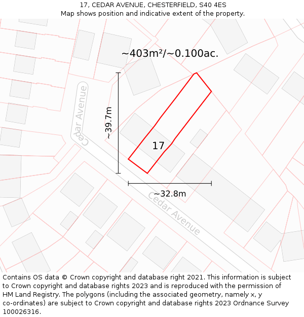 17, CEDAR AVENUE, CHESTERFIELD, S40 4ES: Plot and title map