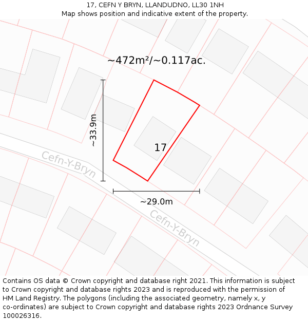 17, CEFN Y BRYN, LLANDUDNO, LL30 1NH: Plot and title map