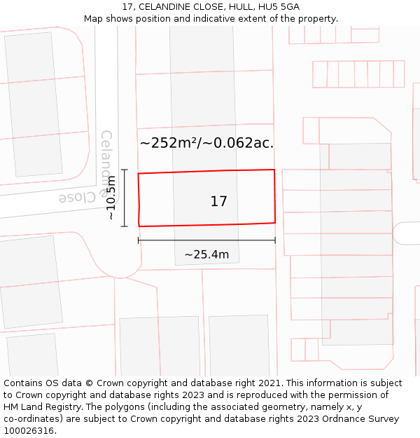 17, CELANDINE CLOSE, HULL, HU5 5GA: Plot and title map