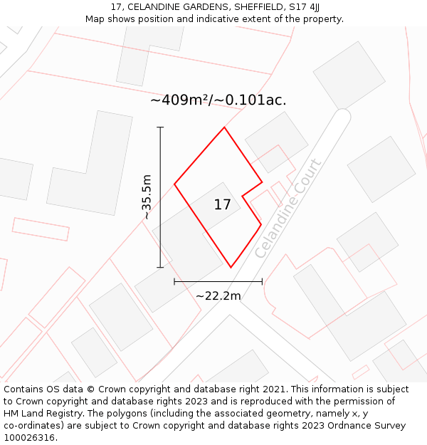 17, CELANDINE GARDENS, SHEFFIELD, S17 4JJ: Plot and title map