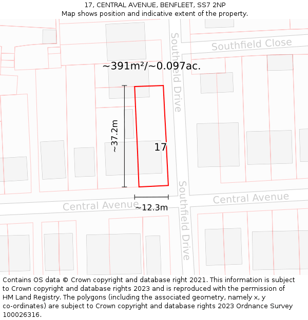 17, CENTRAL AVENUE, BENFLEET, SS7 2NP: Plot and title map