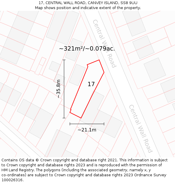 17, CENTRAL WALL ROAD, CANVEY ISLAND, SS8 9UU: Plot and title map