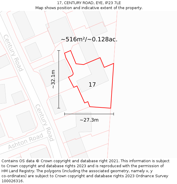 17, CENTURY ROAD, EYE, IP23 7LE: Plot and title map