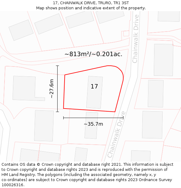 17, CHAINWALK DRIVE, TRURO, TR1 3ST: Plot and title map