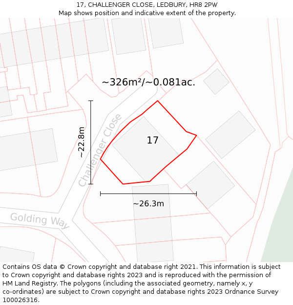 17, CHALLENGER CLOSE, LEDBURY, HR8 2PW: Plot and title map