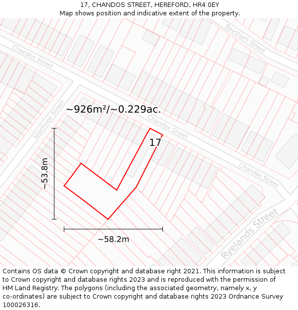 17, CHANDOS STREET, HEREFORD, HR4 0EY: Plot and title map