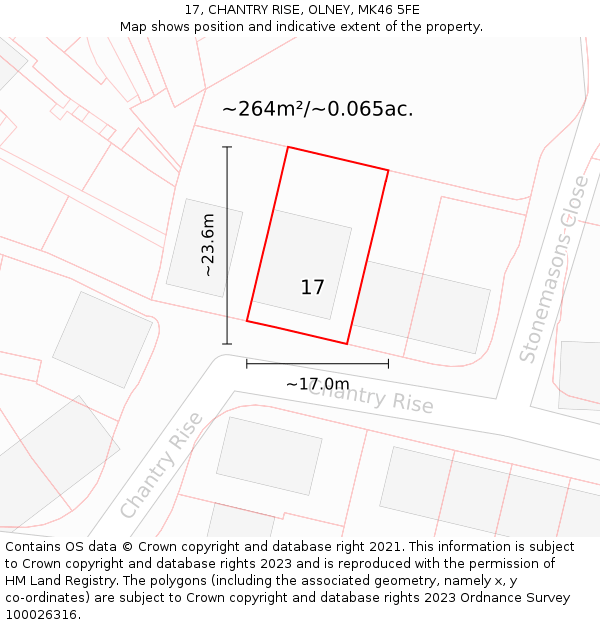 17, CHANTRY RISE, OLNEY, MK46 5FE: Plot and title map