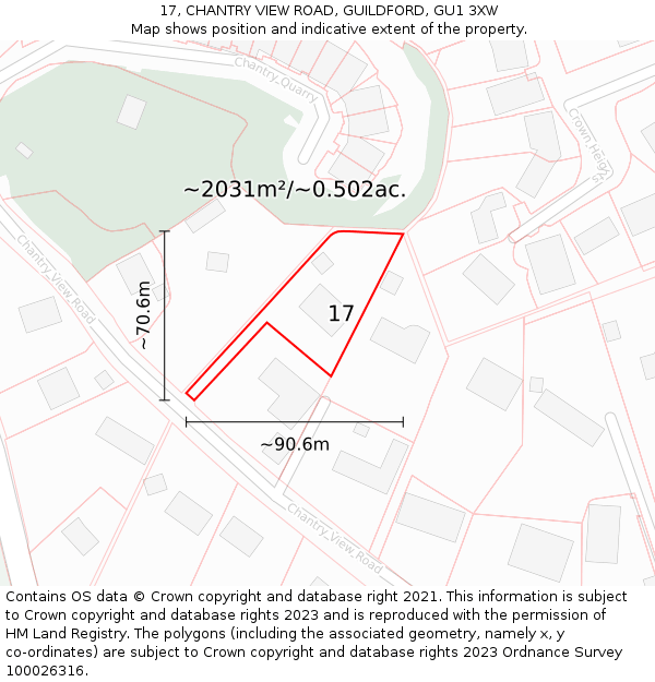 17, CHANTRY VIEW ROAD, GUILDFORD, GU1 3XW: Plot and title map