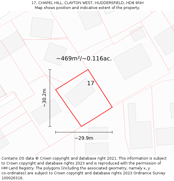 17, CHAPEL HILL, CLAYTON WEST, HUDDERSFIELD, HD8 9NH: Plot and title map