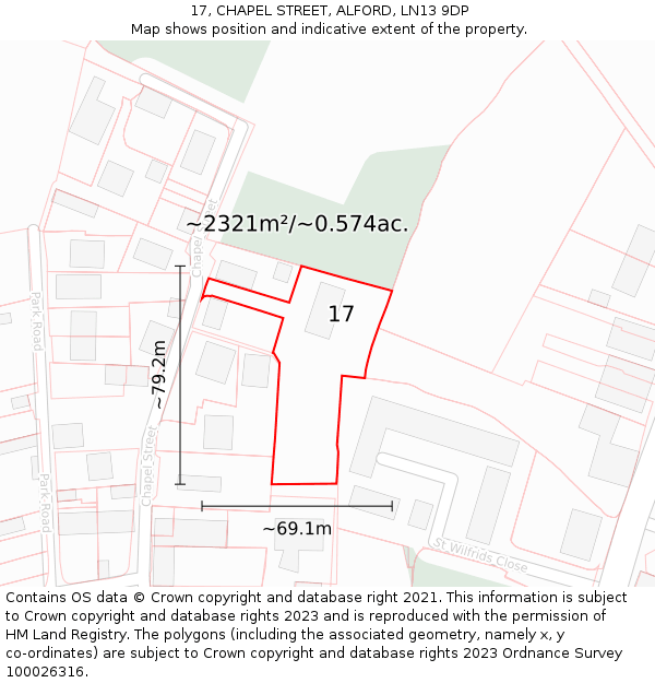 17, CHAPEL STREET, ALFORD, LN13 9DP: Plot and title map