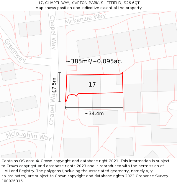 17, CHAPEL WAY, KIVETON PARK, SHEFFIELD, S26 6QT: Plot and title map