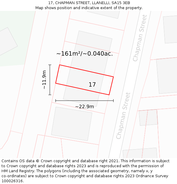 17, CHAPMAN STREET, LLANELLI, SA15 3EB: Plot and title map