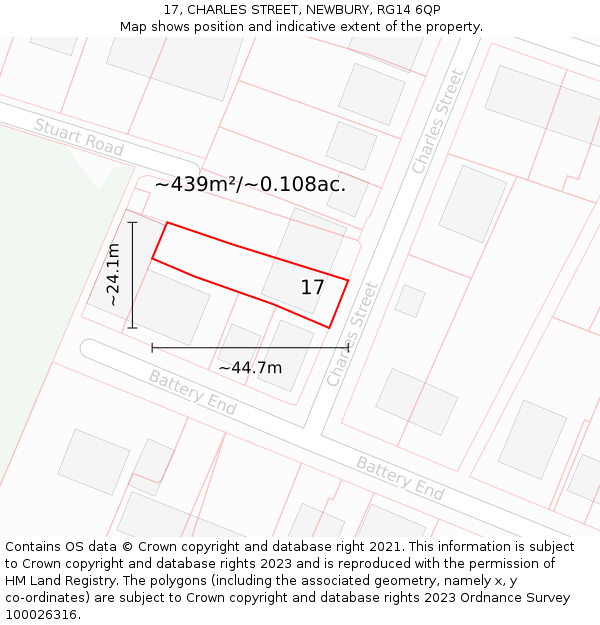 17, CHARLES STREET, NEWBURY, RG14 6QP: Plot and title map