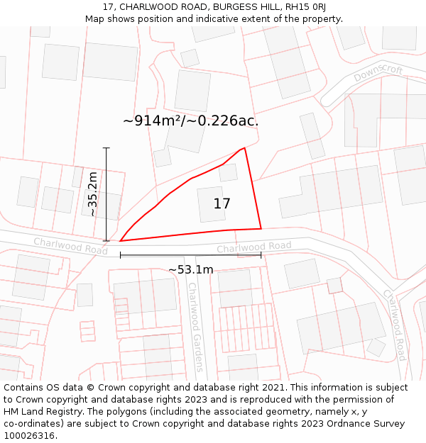 17, CHARLWOOD ROAD, BURGESS HILL, RH15 0RJ: Plot and title map