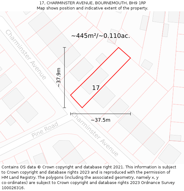 17, CHARMINSTER AVENUE, BOURNEMOUTH, BH9 1RP: Plot and title map