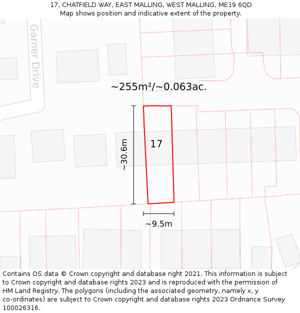 17, CHATFIELD WAY, EAST MALLING, WEST MALLING, ME19 6QD: Plot and title map