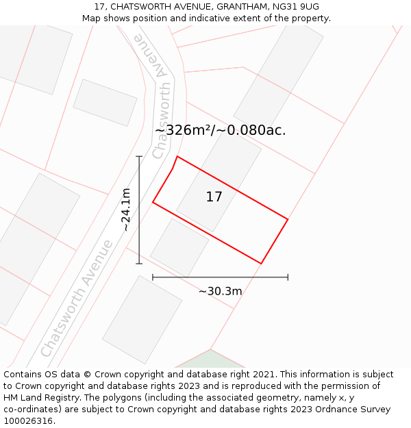 17, CHATSWORTH AVENUE, GRANTHAM, NG31 9UG: Plot and title map