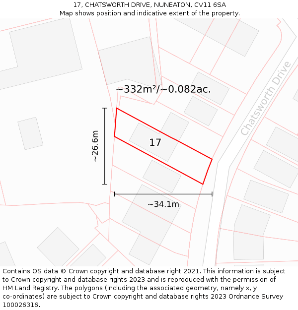 17, CHATSWORTH DRIVE, NUNEATON, CV11 6SA: Plot and title map