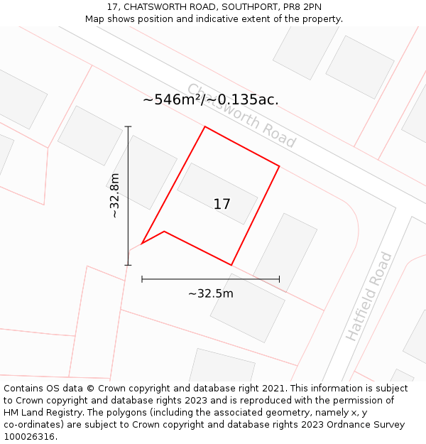 17, CHATSWORTH ROAD, SOUTHPORT, PR8 2PN: Plot and title map